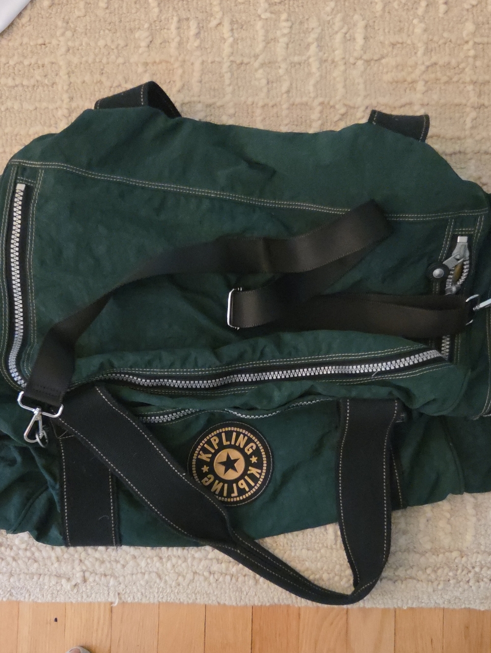 Kipling Dark Green Canvas Duffel Bag with Black Straps, Large - Picture 5 of 5